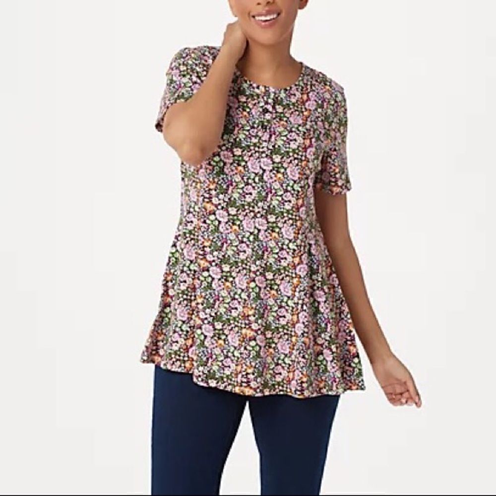 Denim & Co. Printed Jersey Fit & Flare Top